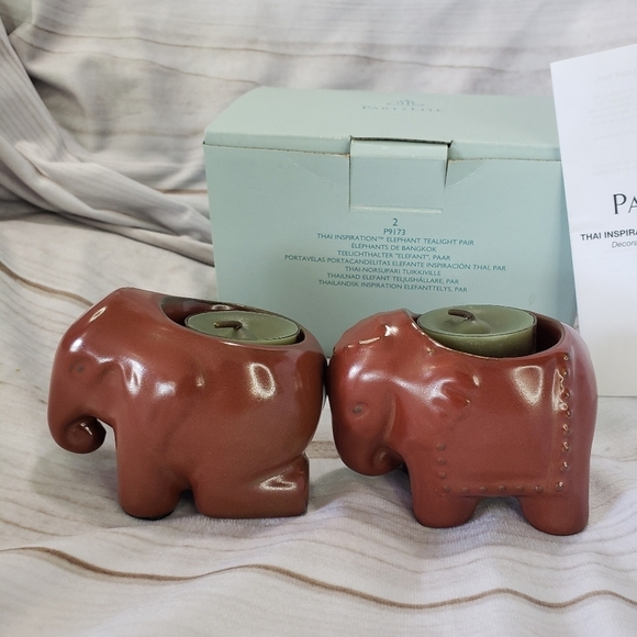 PartyLite Thai Inspiration Elephant Tealight Pair Brown New In Box - Picture 5 of 8